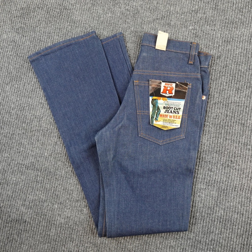 Vintage 70s Denim Carpenter Jeans Mens 28x32 Dark Wash Blue Bootcut Western USA